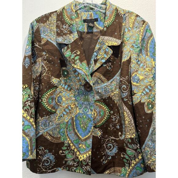 SILKLAND XL One Button Blazer Paisley Print 3/4 Sleeve 100% Silk Artsy Lined - Picture 8 of 8